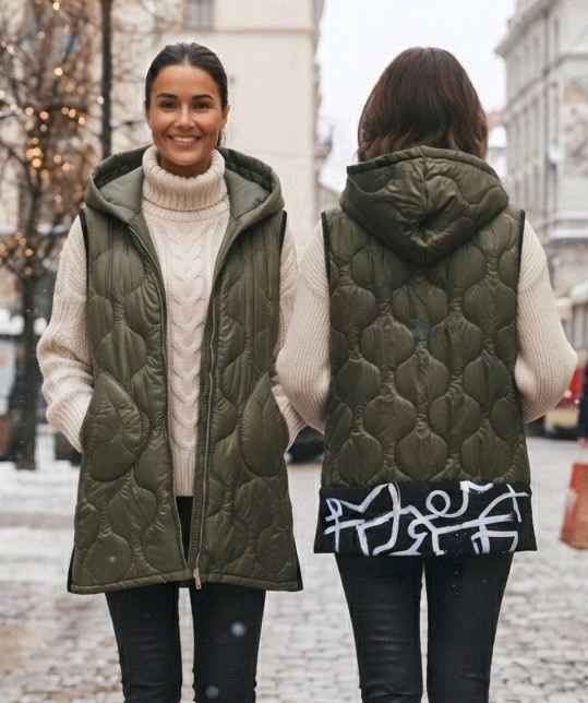 Quilted Longline Hooded Vest