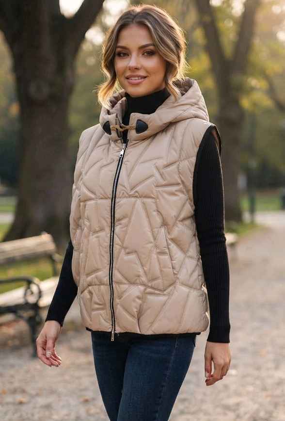 Hooded Vest with Geometric Print