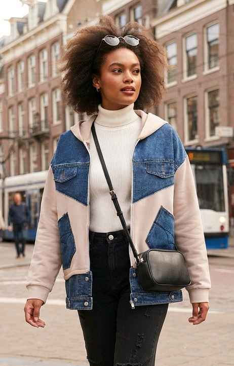 Hooded Denim Patchwork Jacket