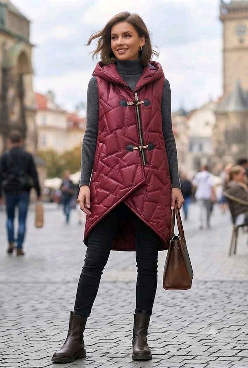 Quilted Midi Vest with Hood