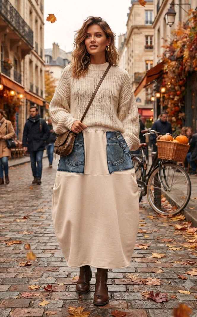 Bubble Midi Skirt with Elastic Waist