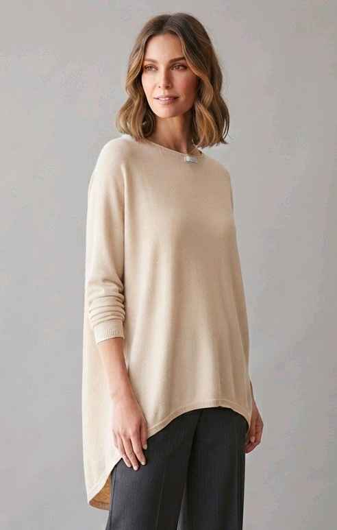 Relaxed Long Hi‑Lo Sweater