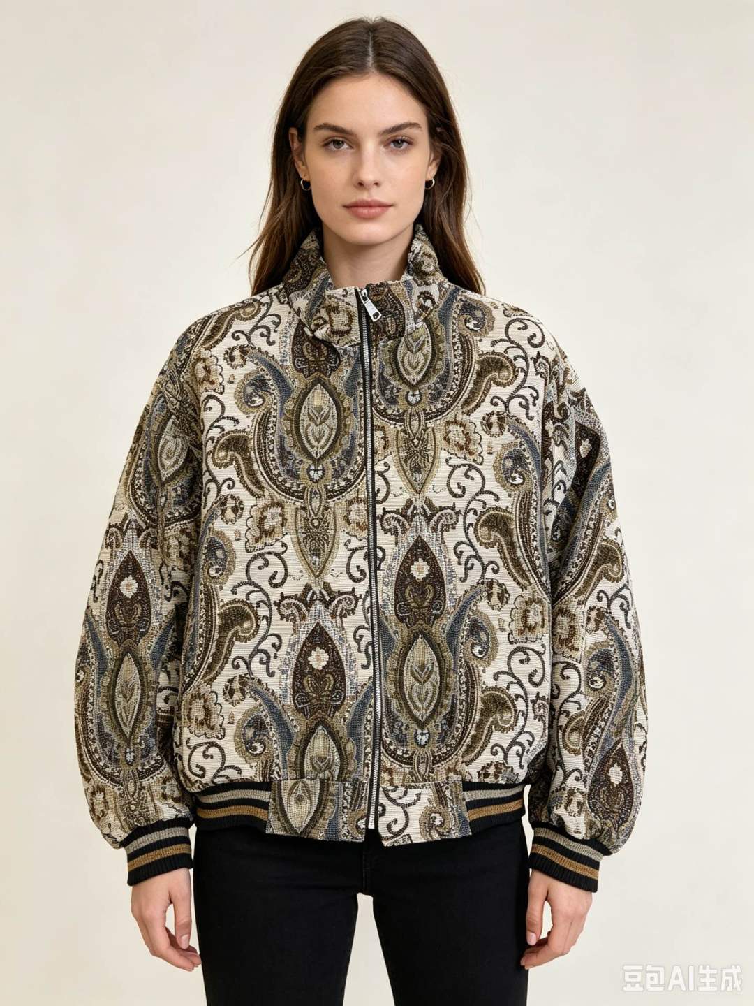 Relaxed Paisley Bomber Jacket