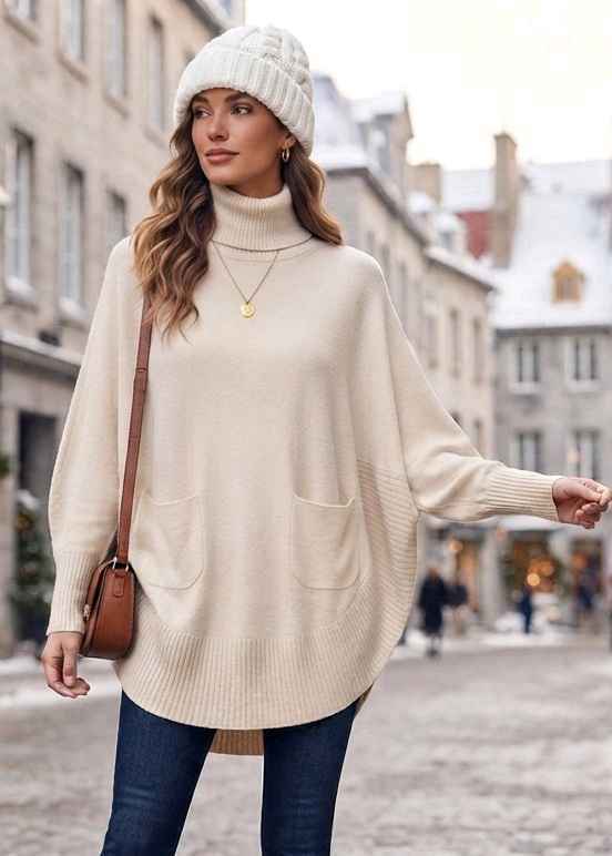 Oversize Turtleneck Tunic Sweater