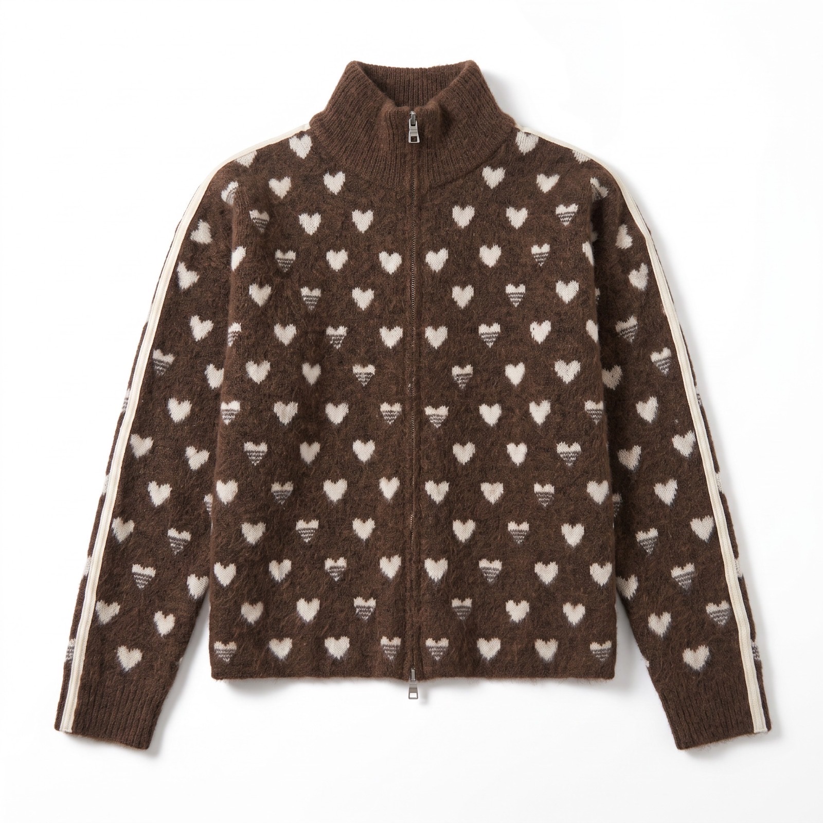 Turtleneck Cardigan with Heart Pattern