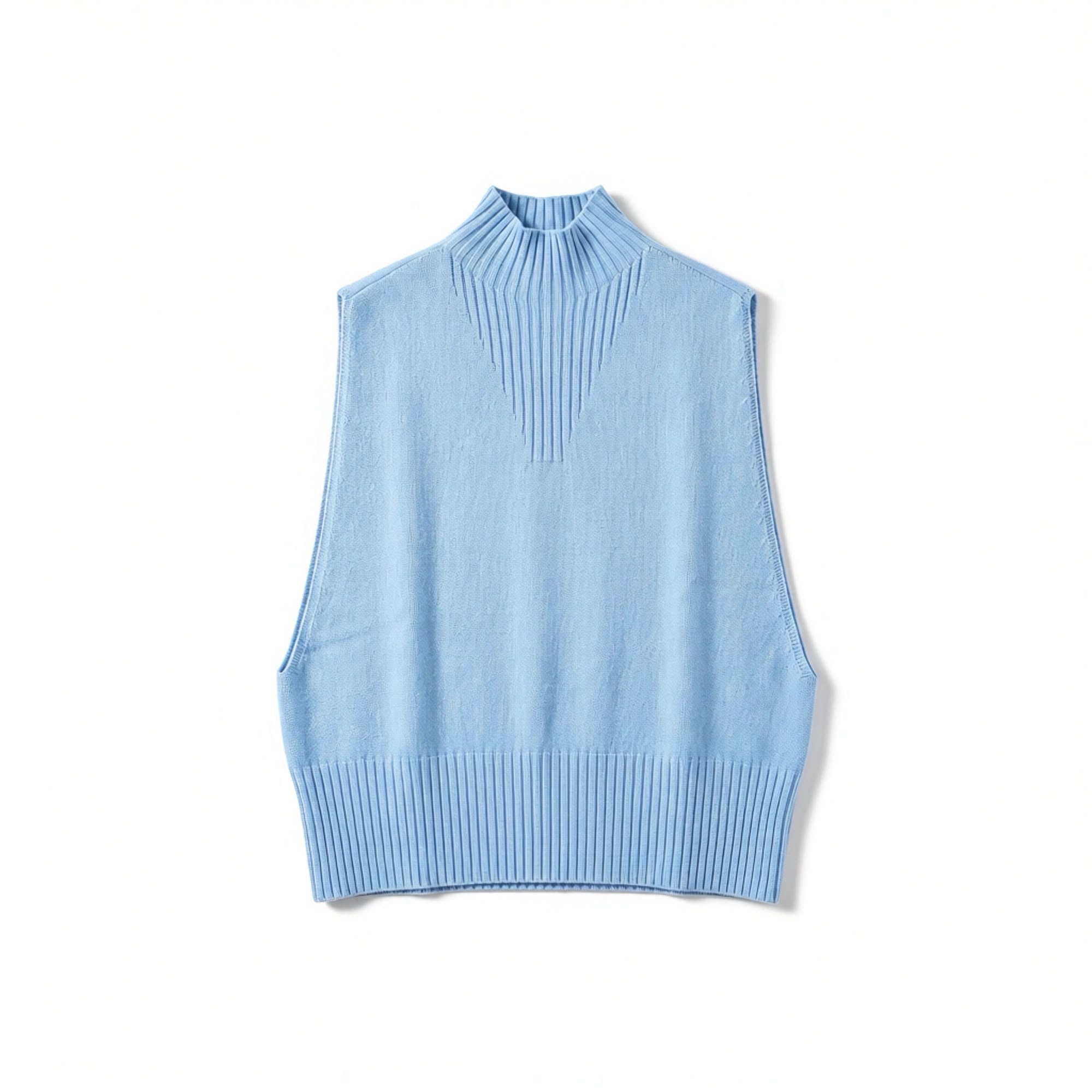 Regular Ribbed Mock-Neck Vest