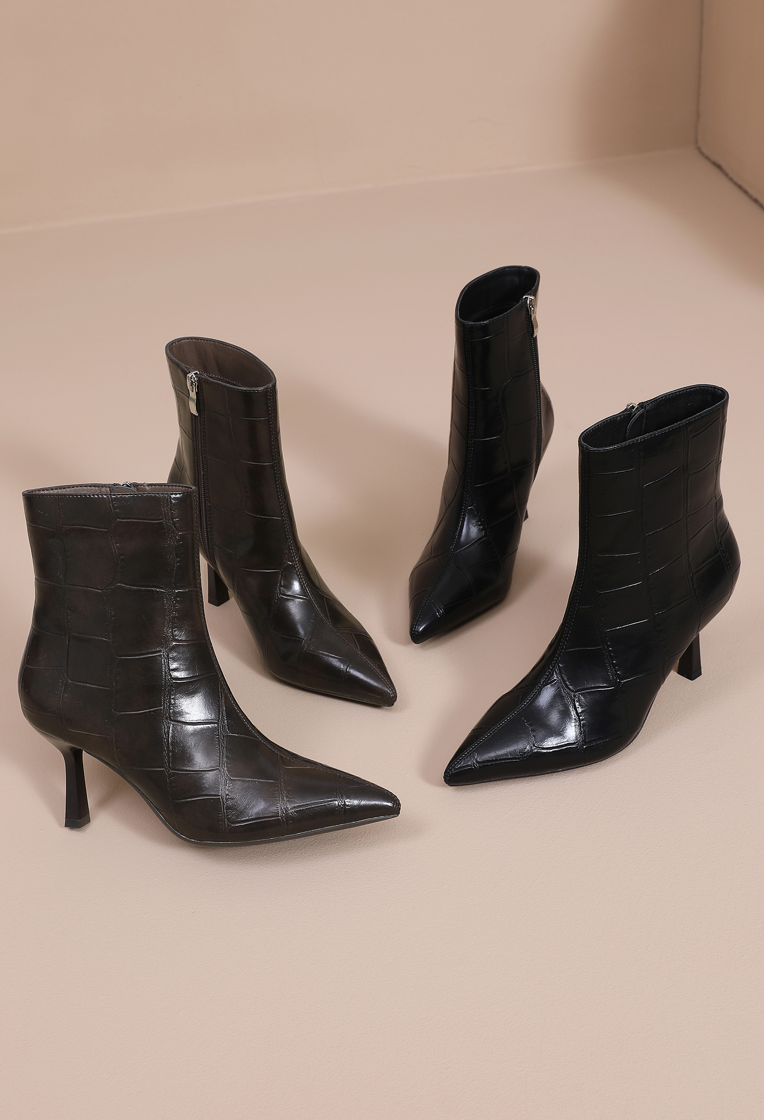 Croc-Embossed Stiletto Ankle Boots