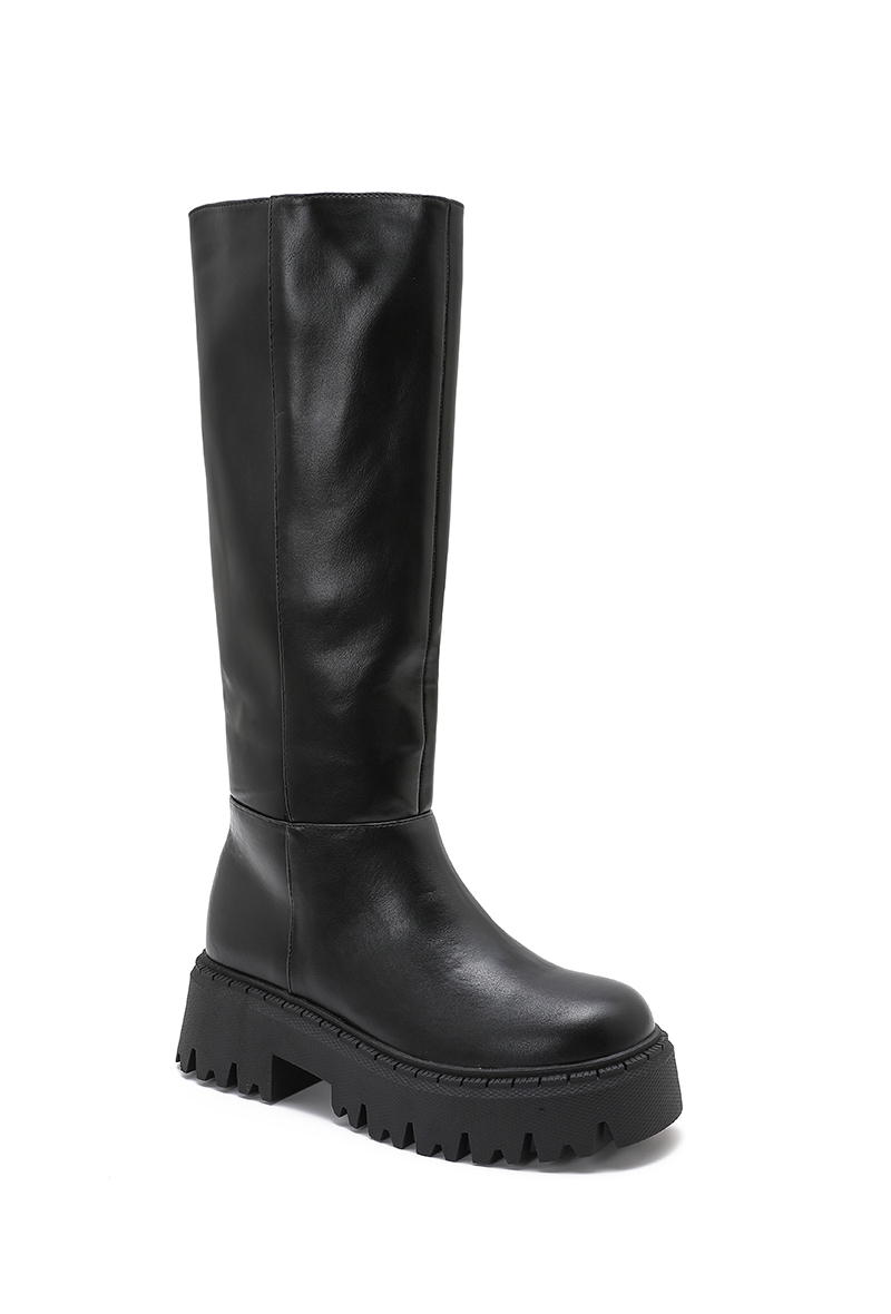 Platform Tractor-Soled Knee Boots