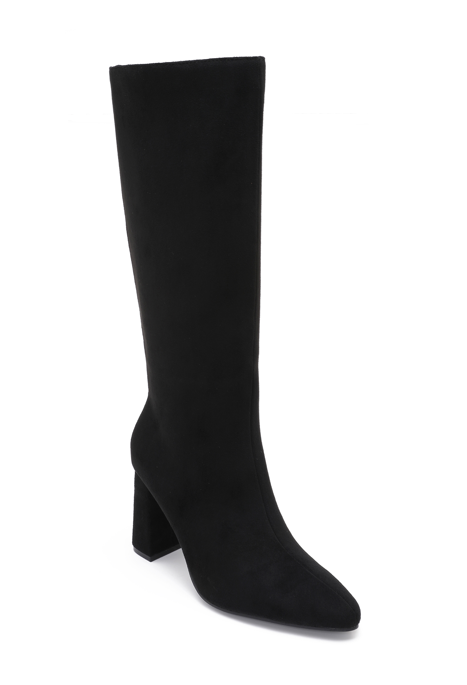 Suede Block-Heel Knee-High Boots