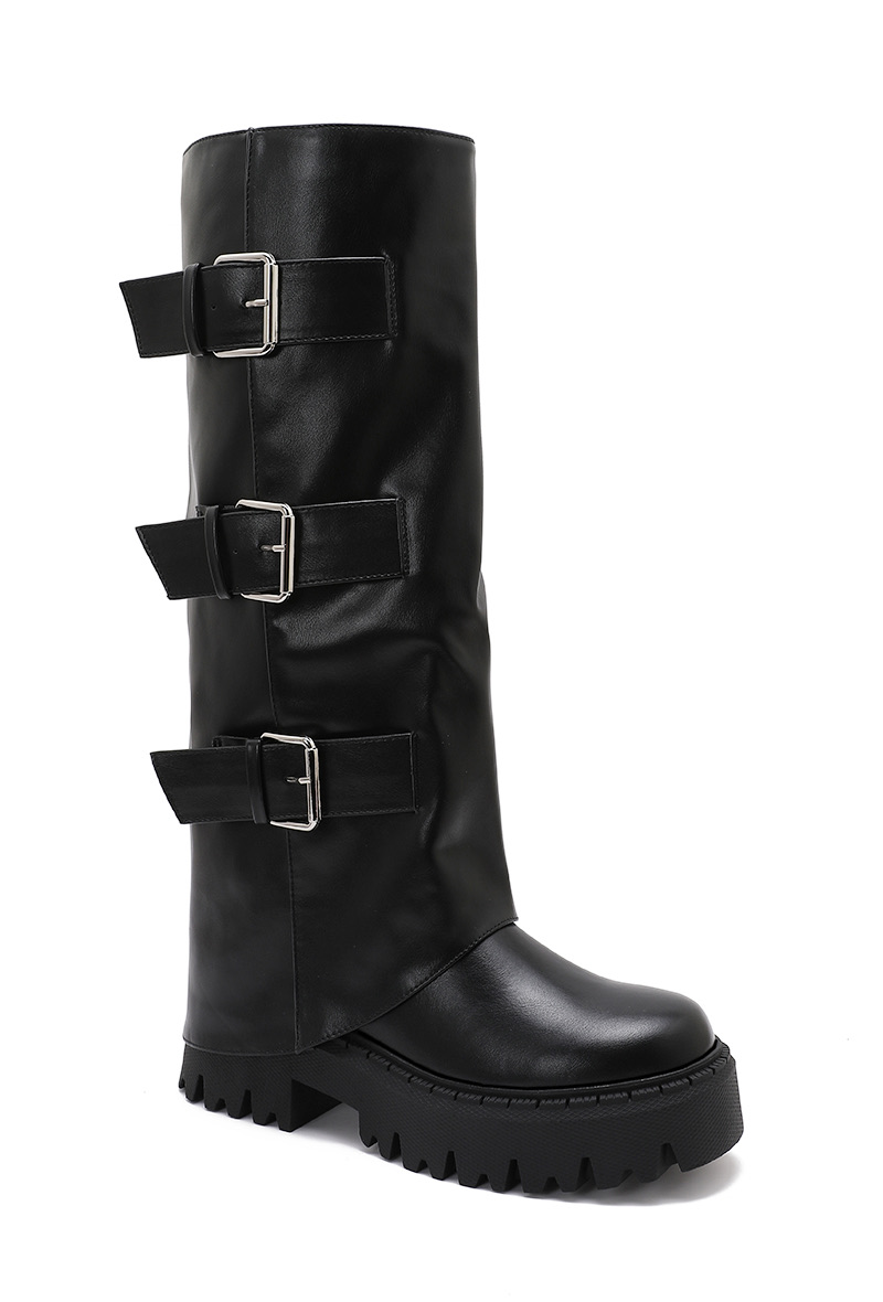 Biker Boots with Decorative Buckles