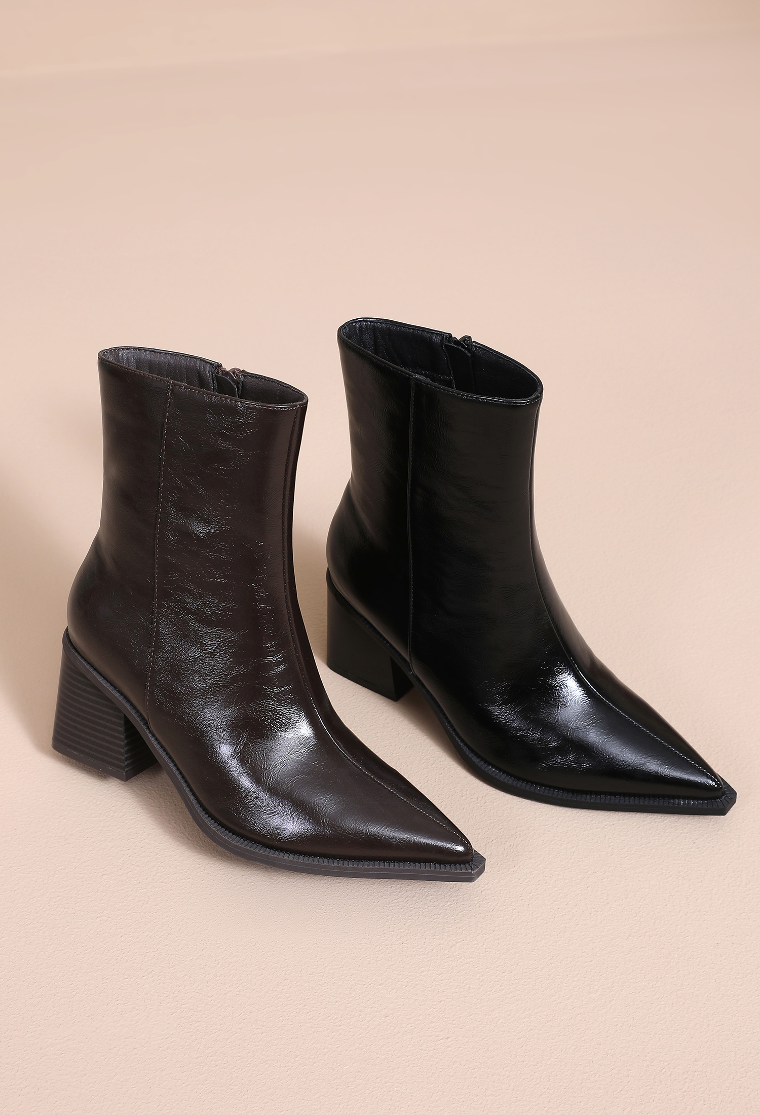 Patent Block Heel Ankle Boots