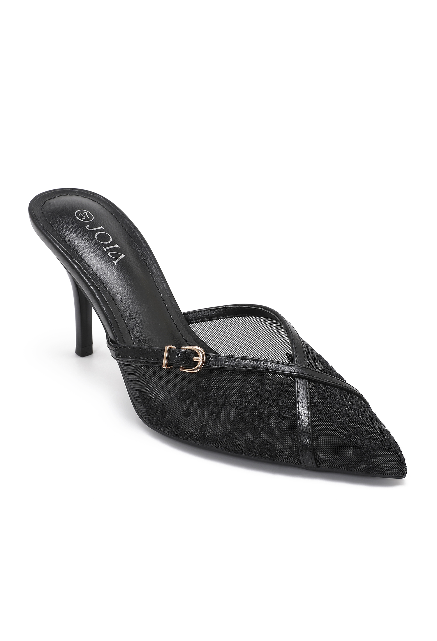 Lace Pointed- Toe Mule Heels