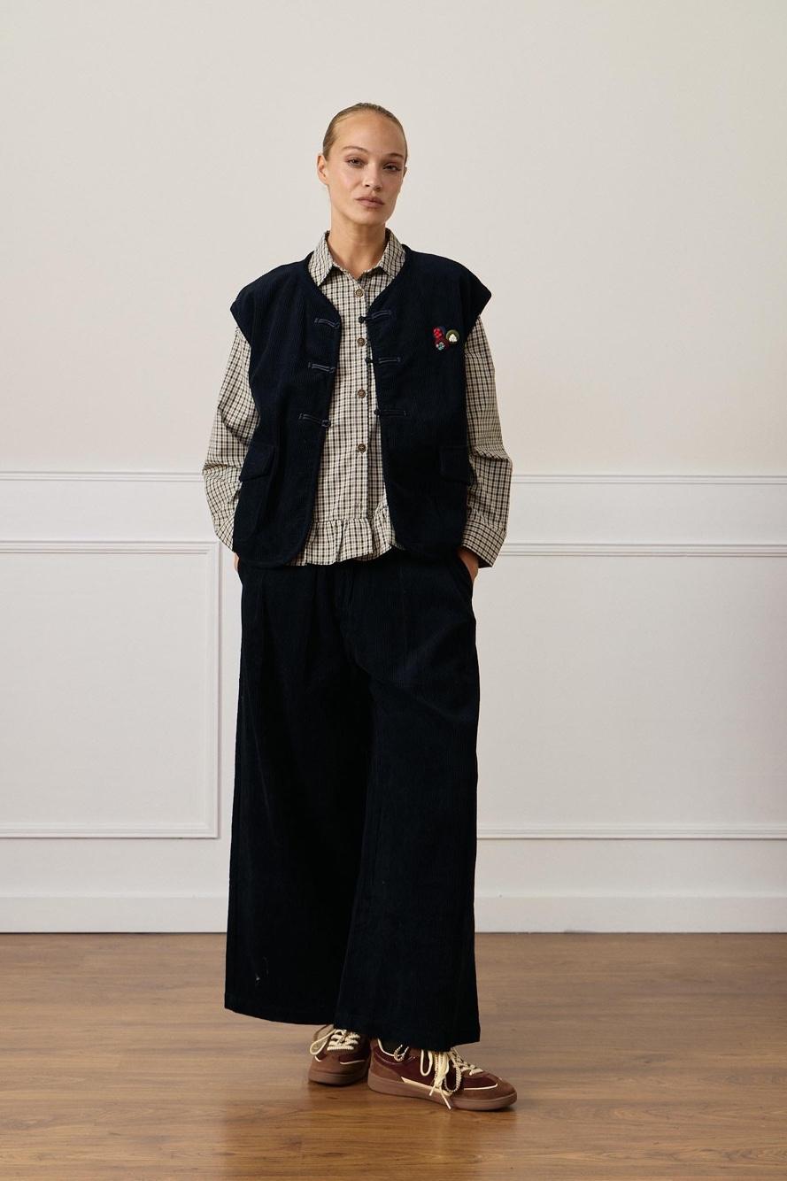 Corduroy Vest with Embroidery