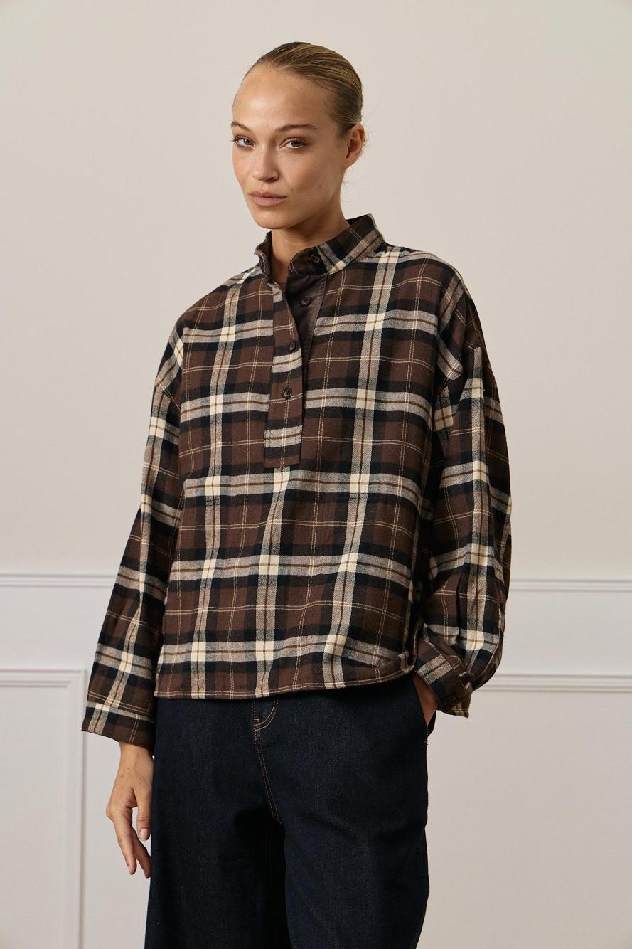 Checked Stand-Collar Blouse