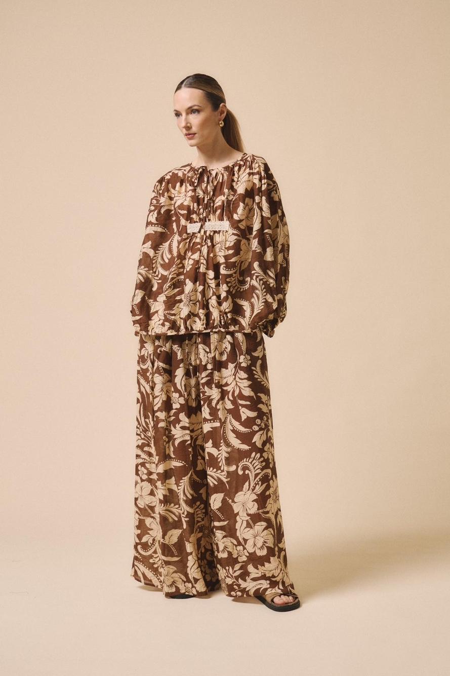 Wide-Leg Floral Trousers