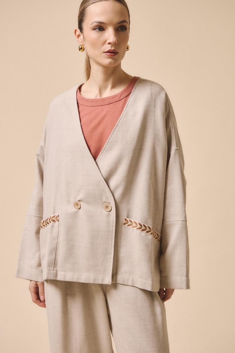 Boxy Jacket with Embroidery