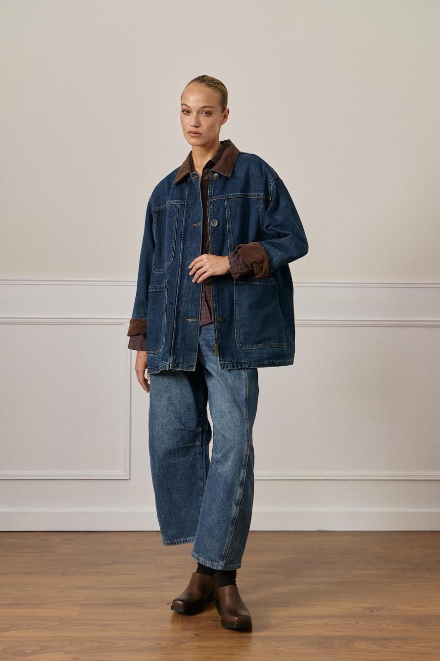Oversize Denim Jacket with Shirt Collar