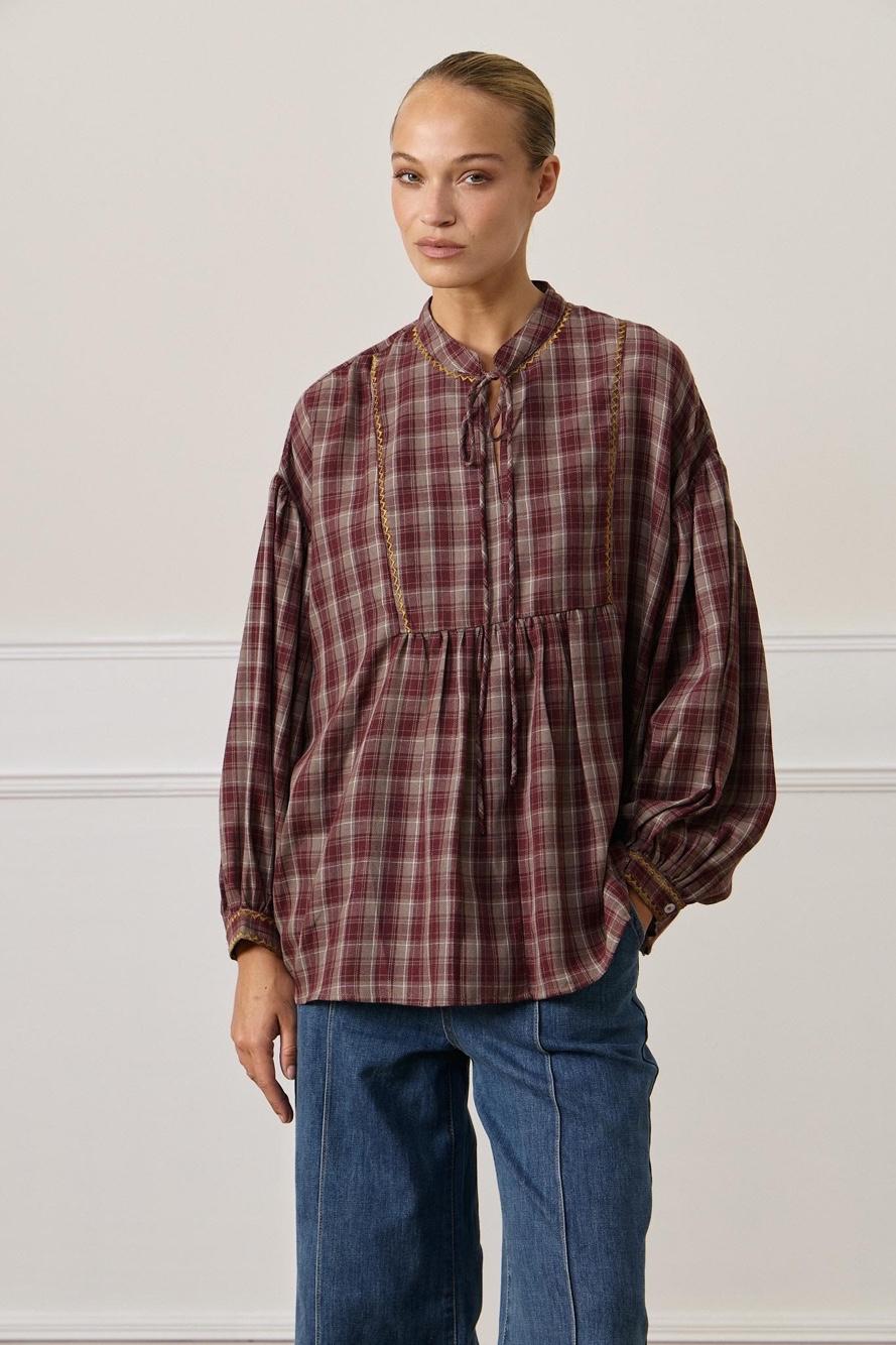 Tie-Neck Top with Stand Collar