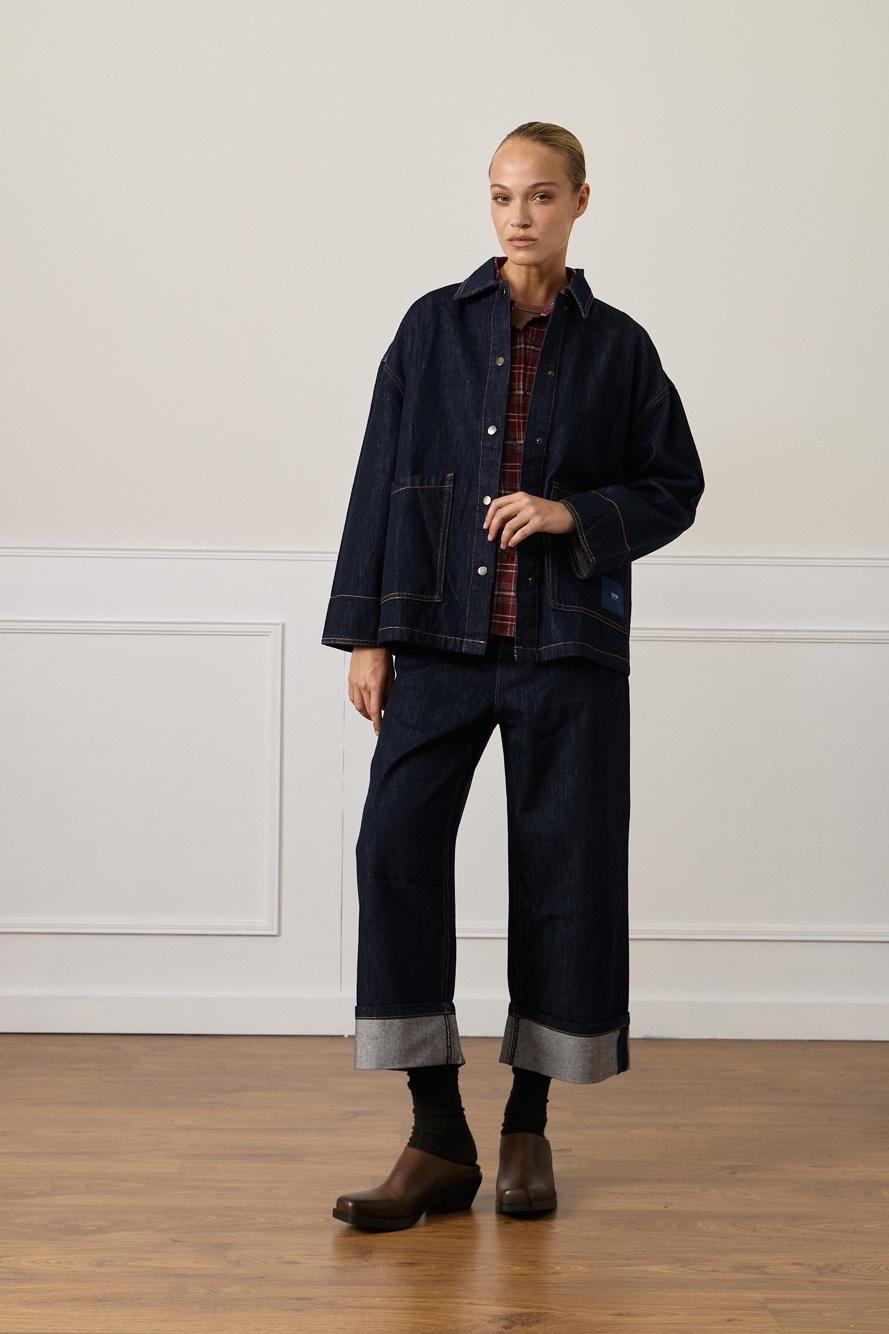 Oversized Denim Jacket with Shirt Collar