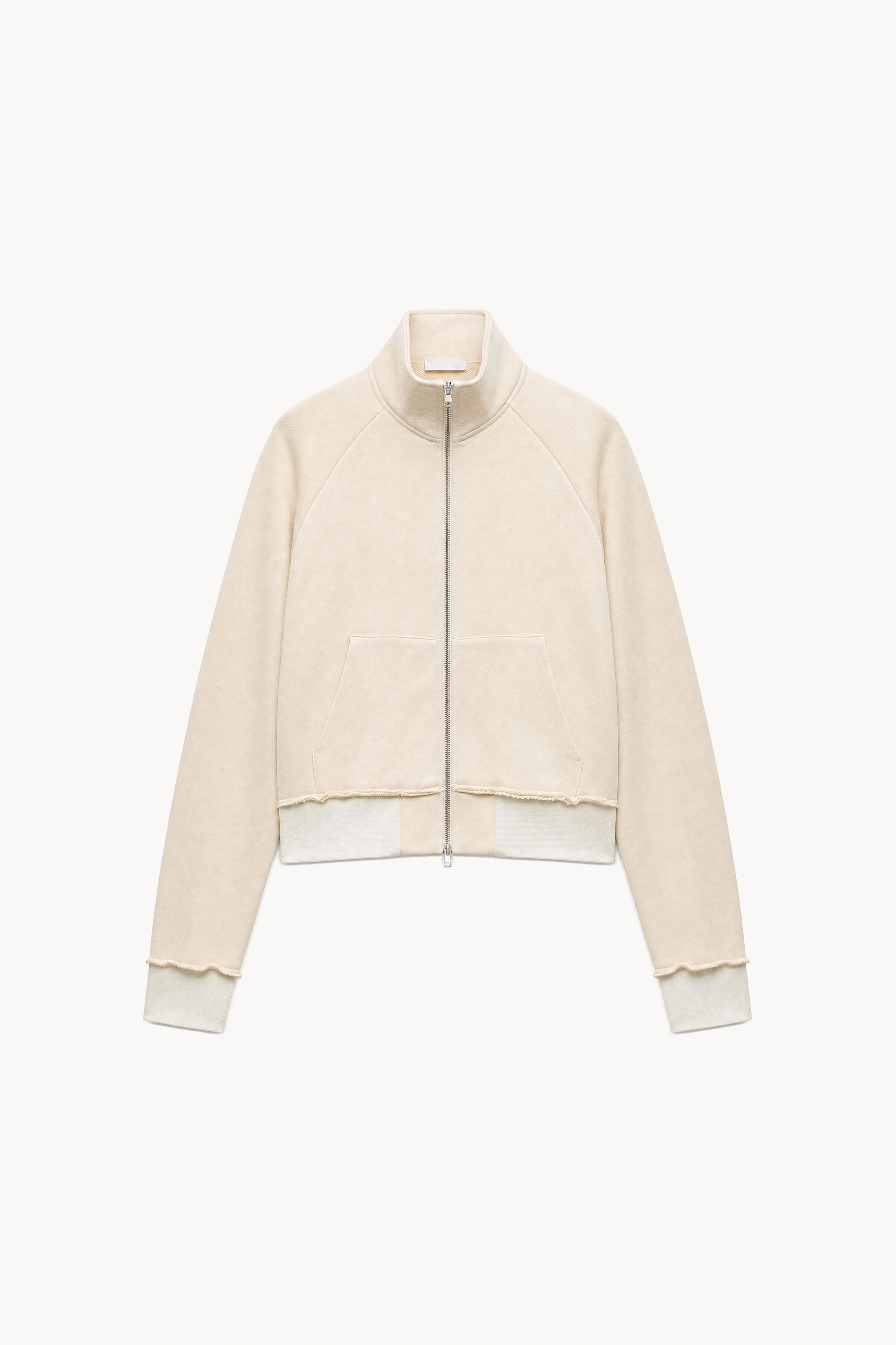 Cropped Zip-Front Sweatshirt with Stand Collar