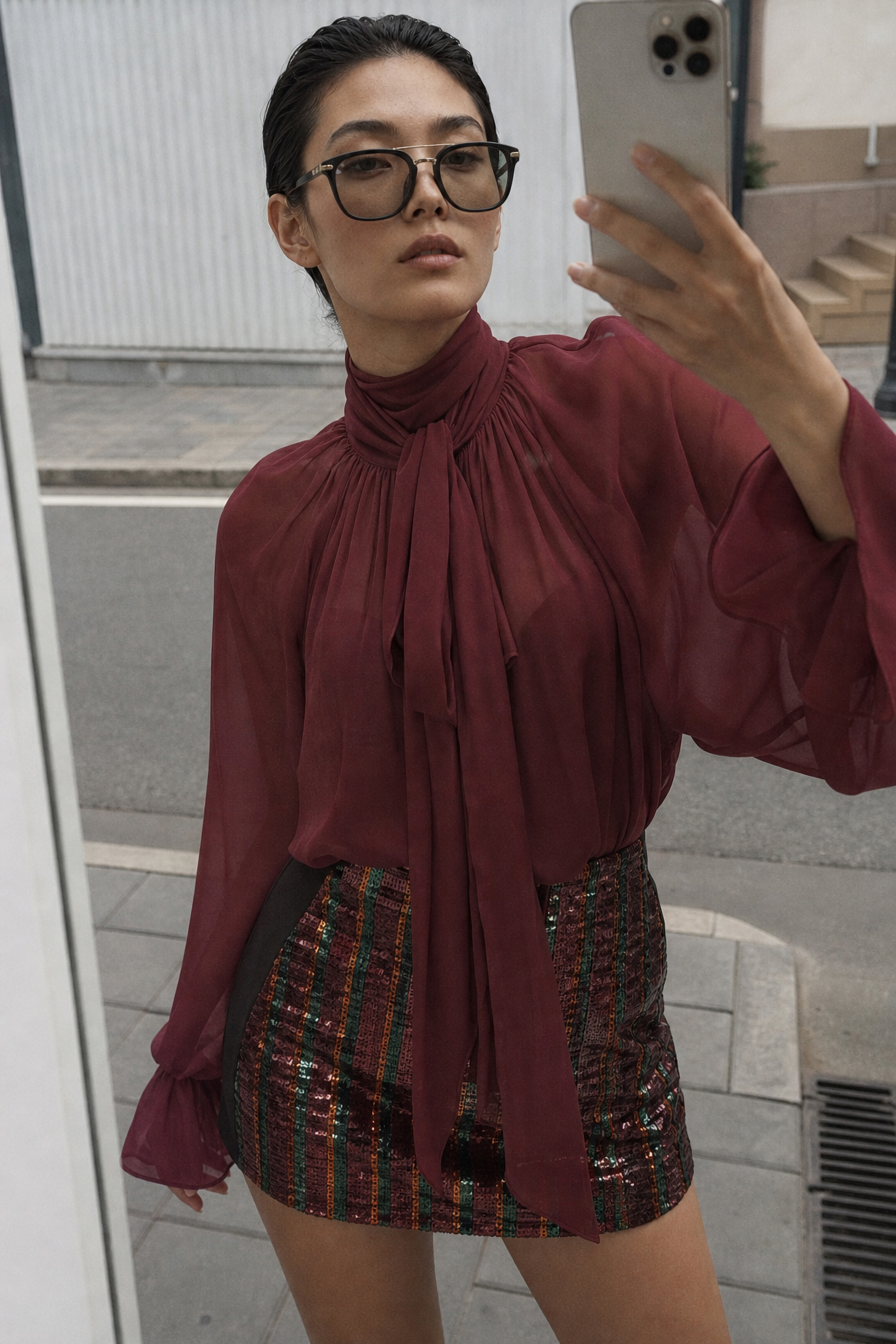 Stand‑Collar Blouse with Bow