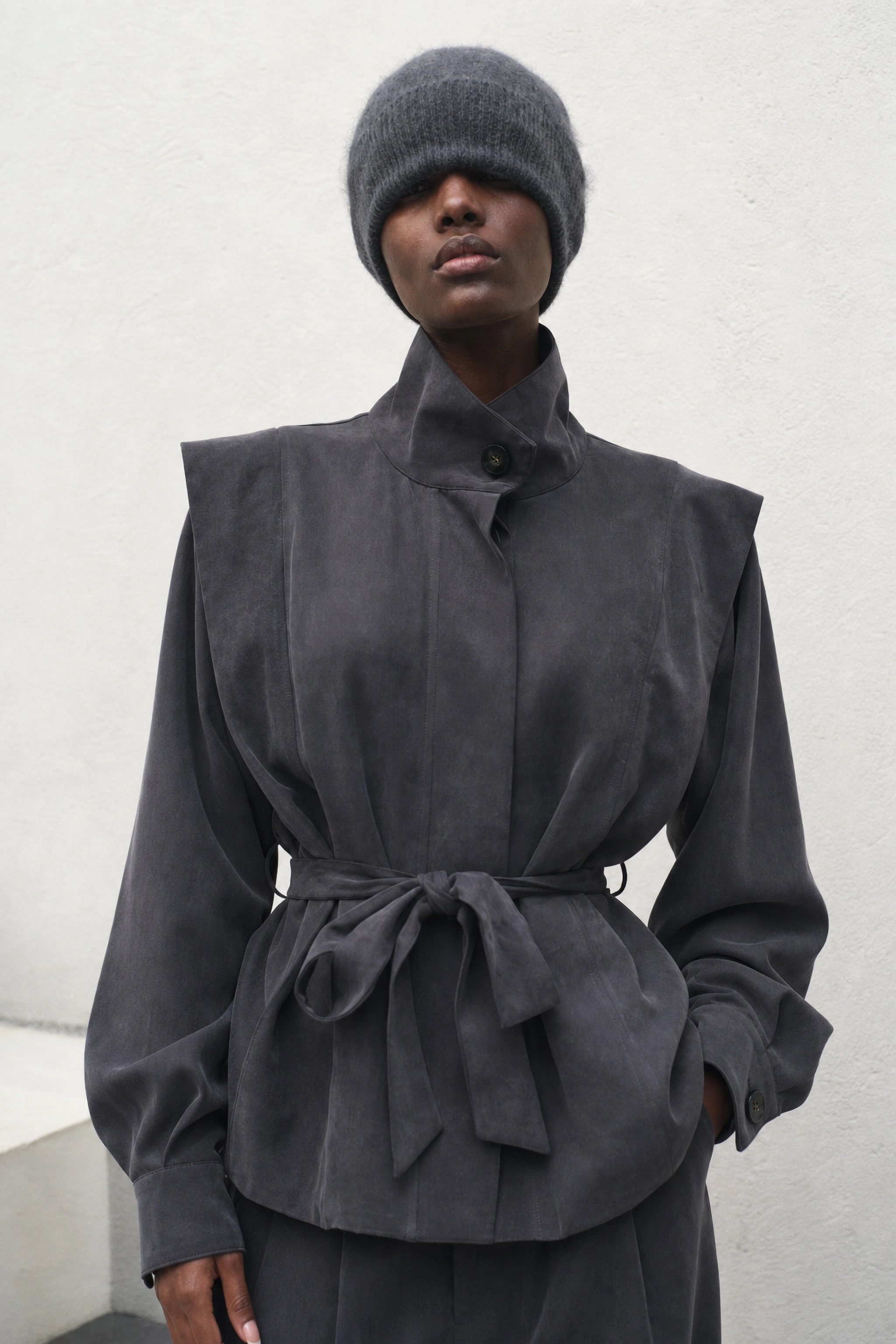 Cropped Jacket with Waist Tie
