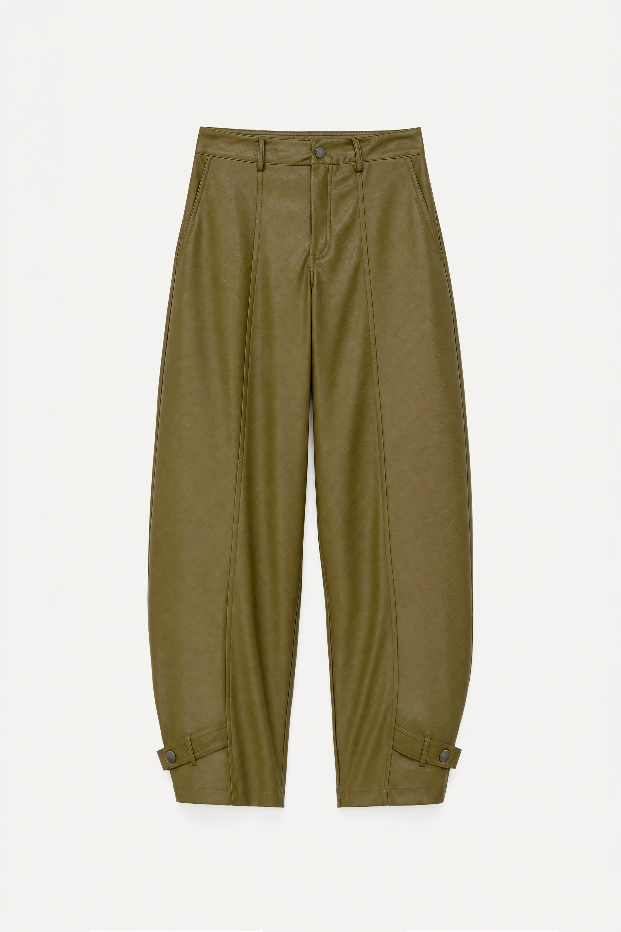 Diamond-Textured Faux Leather Trousers