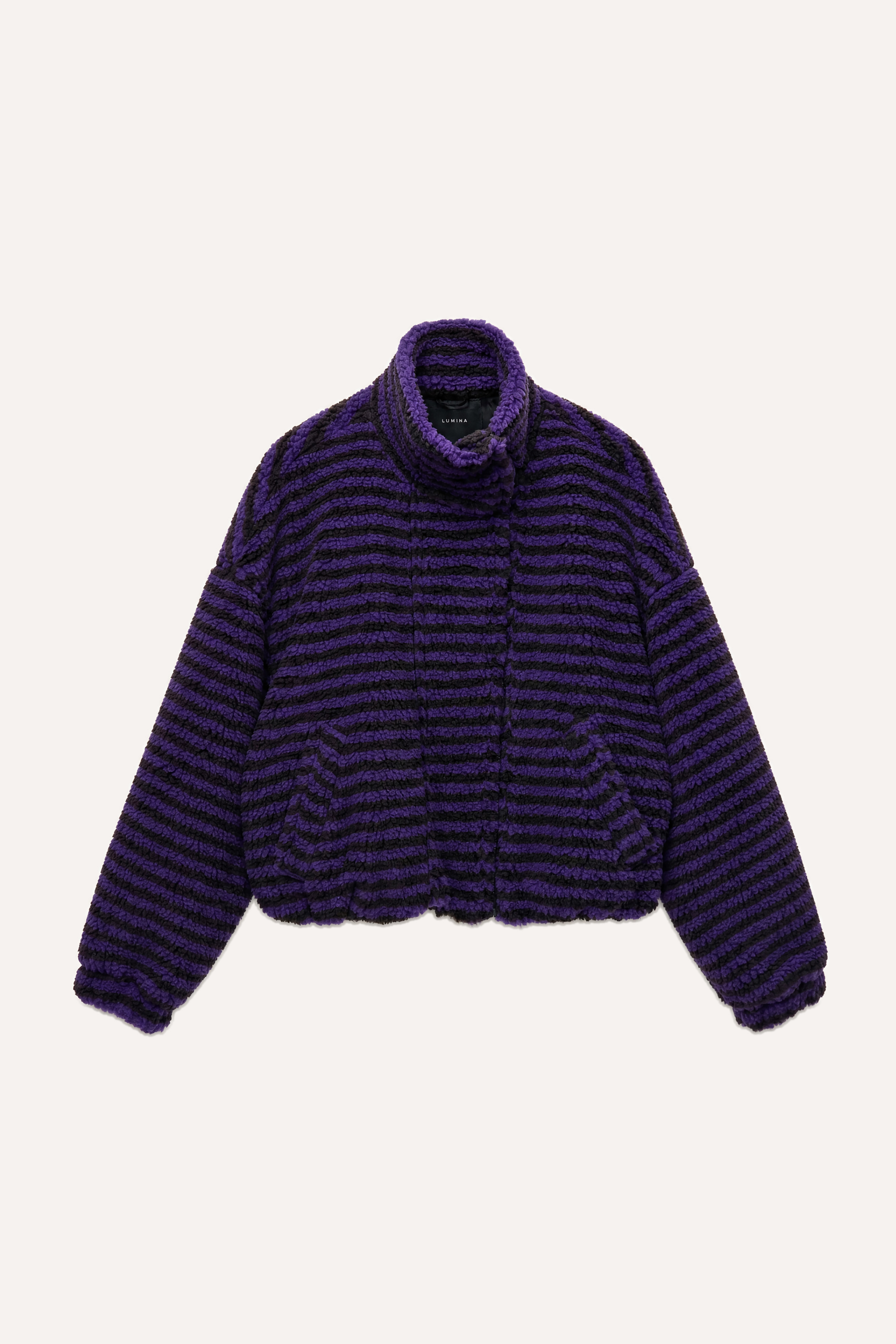 Cropped Stripe Jacket with Stand Collar