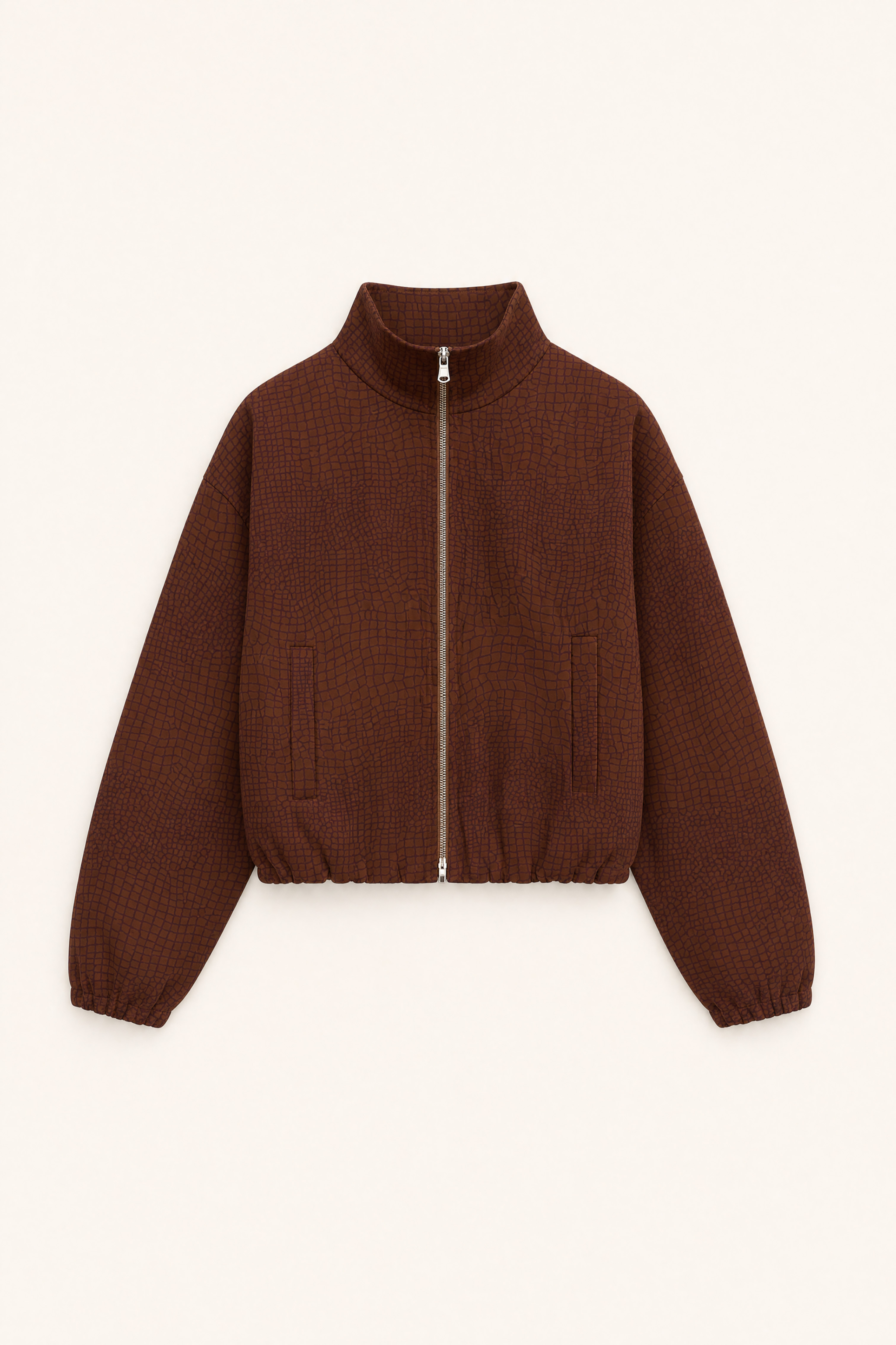Cropped Bomber Jacket with Stand Collar