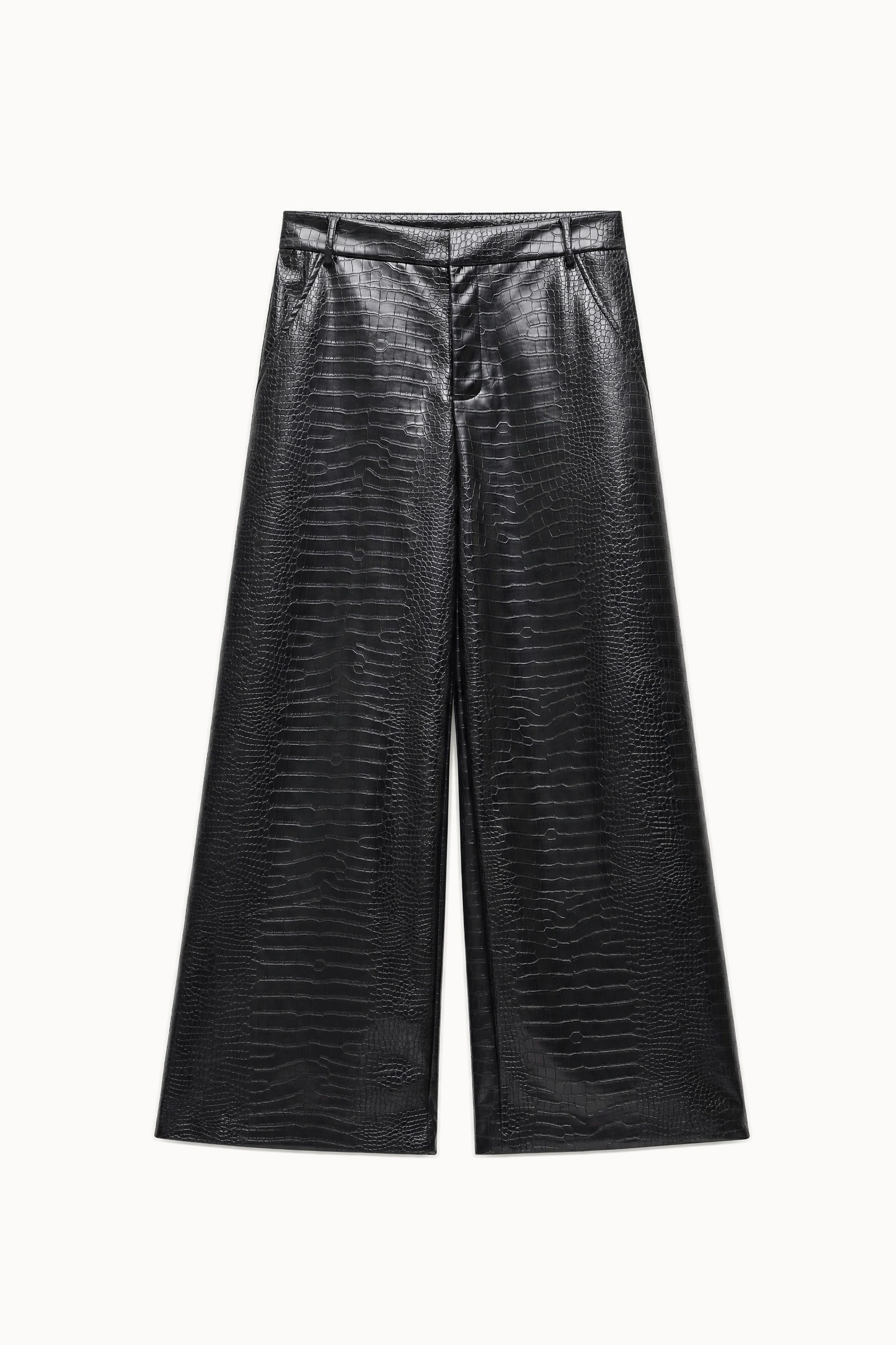 Wide Crocodile-Embossed Trousers