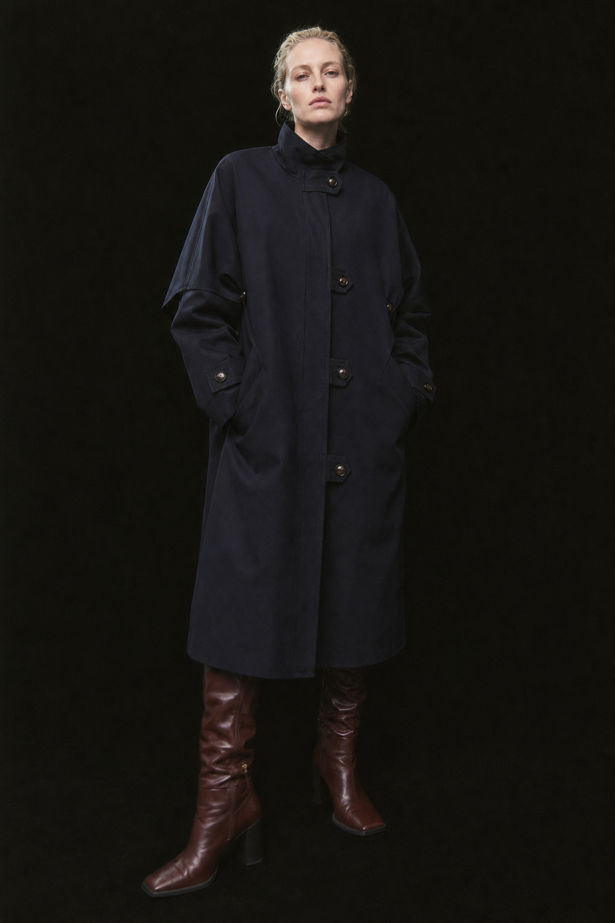 Oversize Midi Coat with Stand Collar