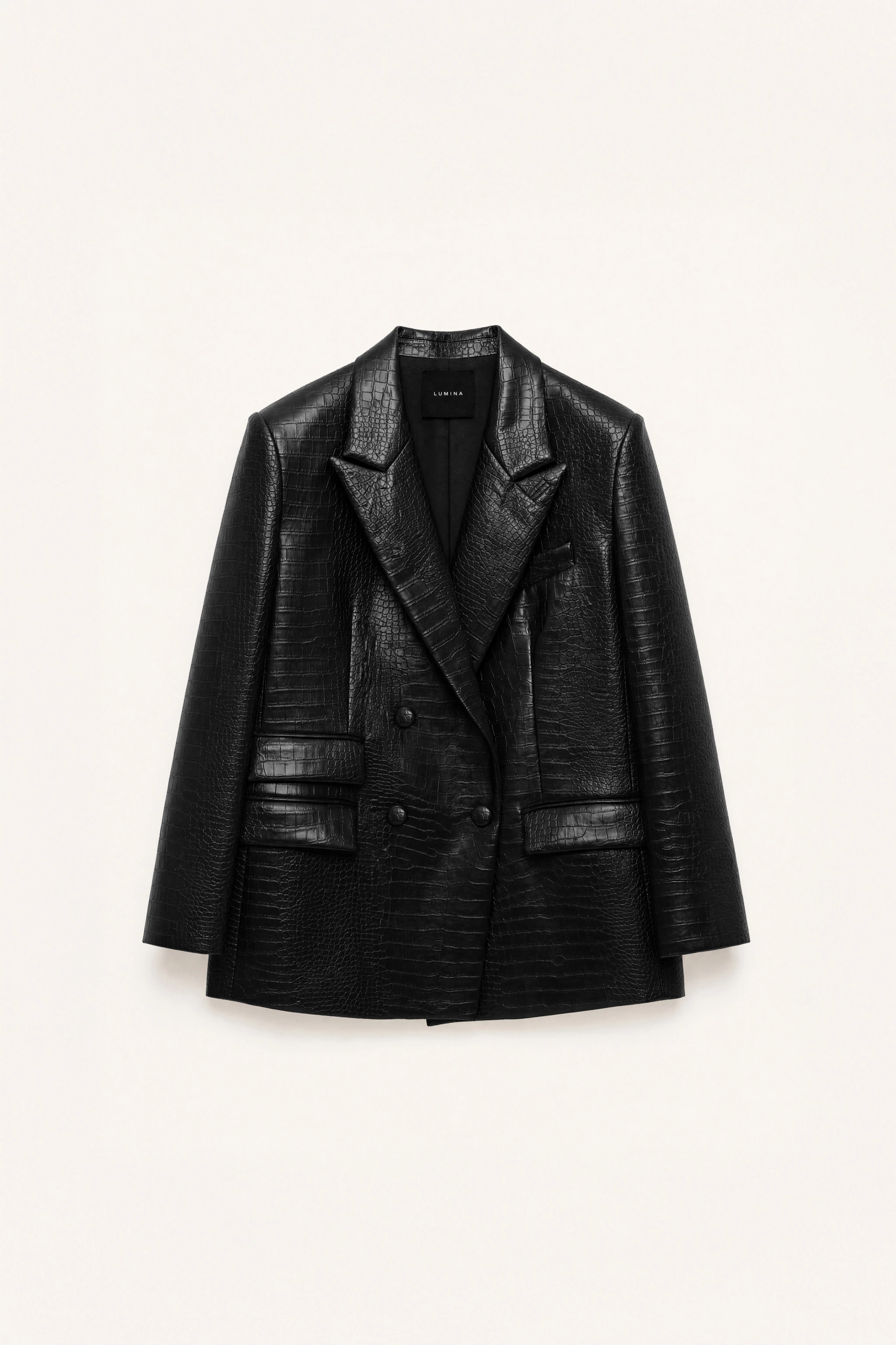 Double-Breasted Leather Blazer