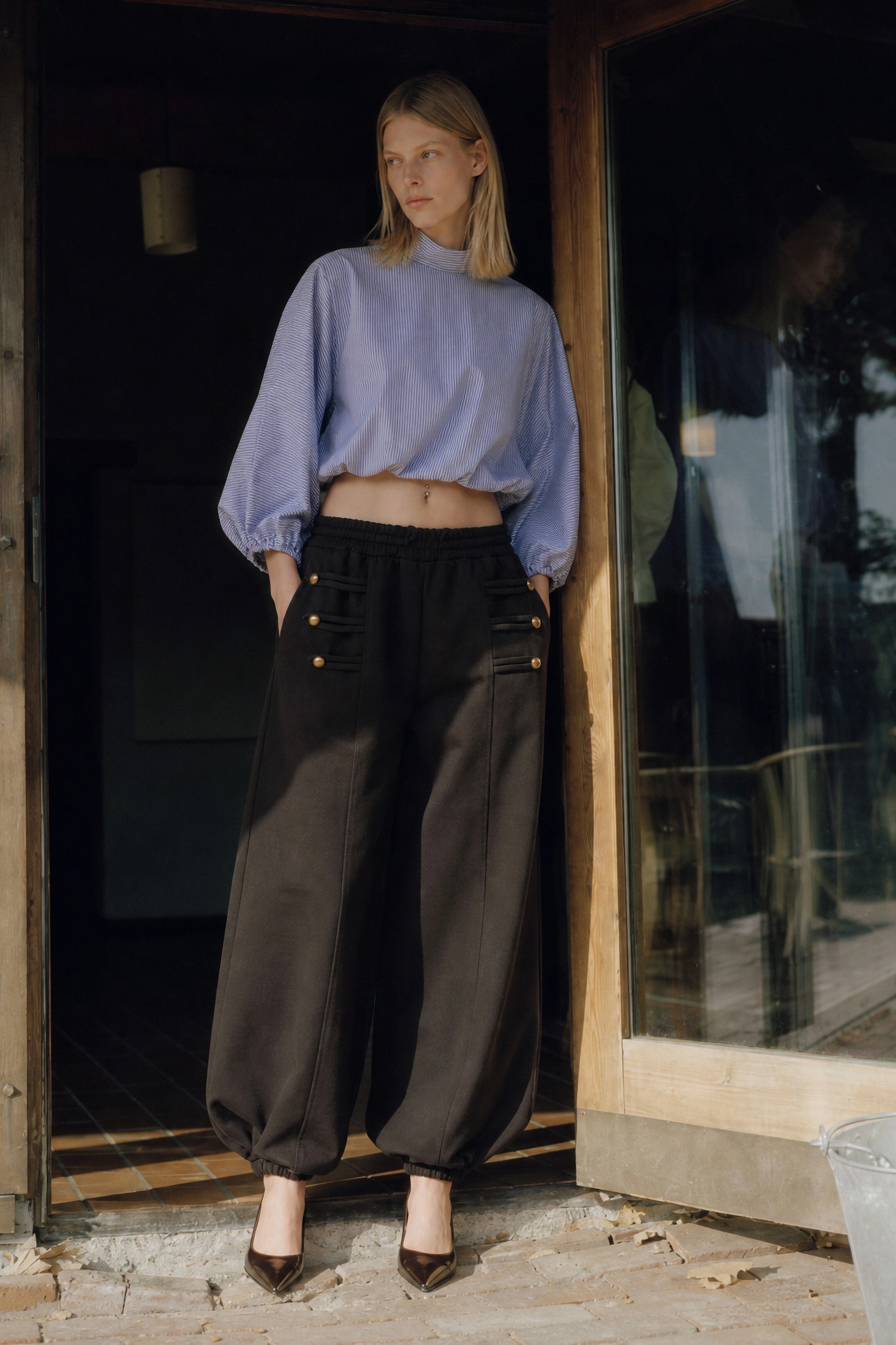 Cropped Top with Funnel Neck