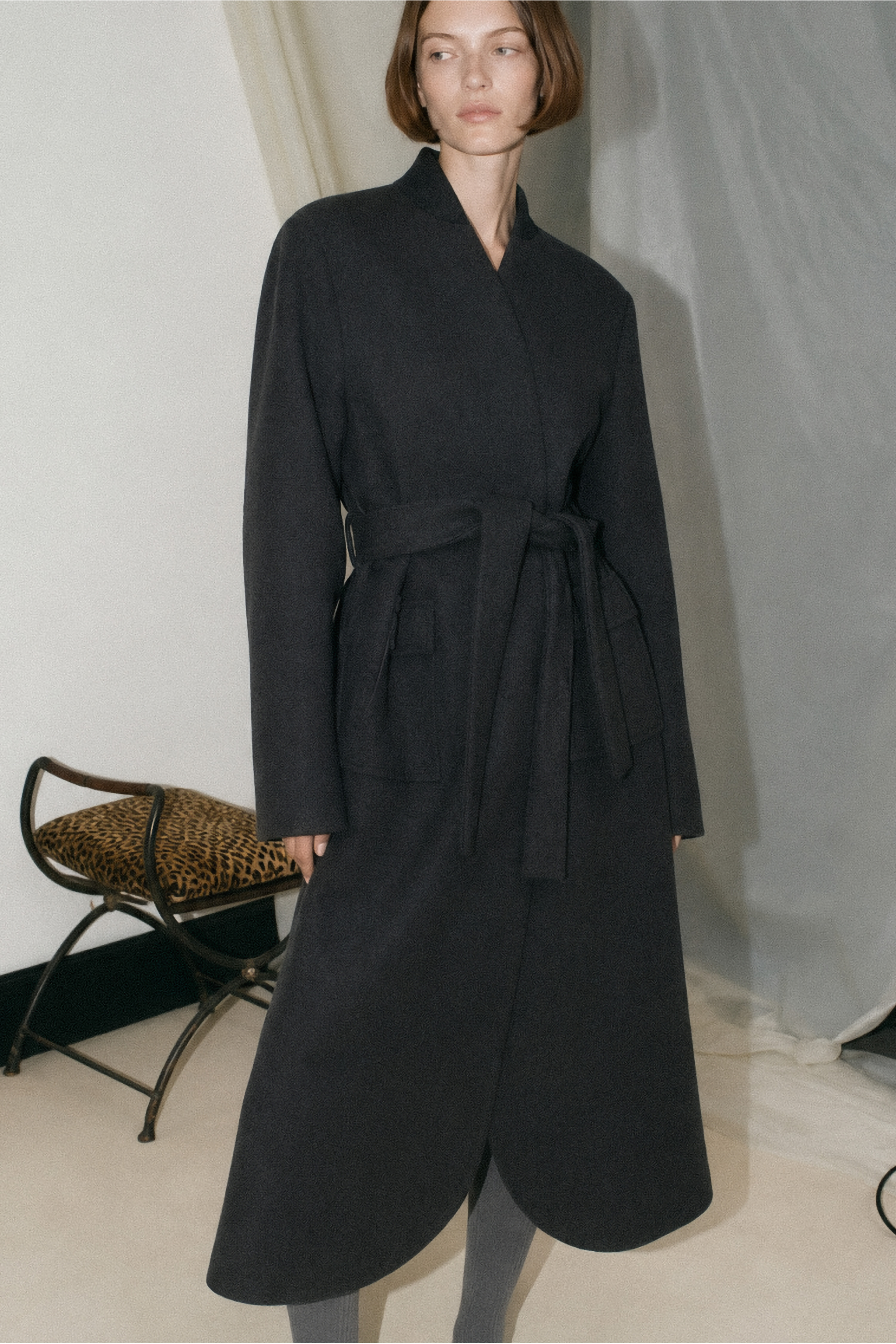 Midi Tailored Coat with Tie Belt