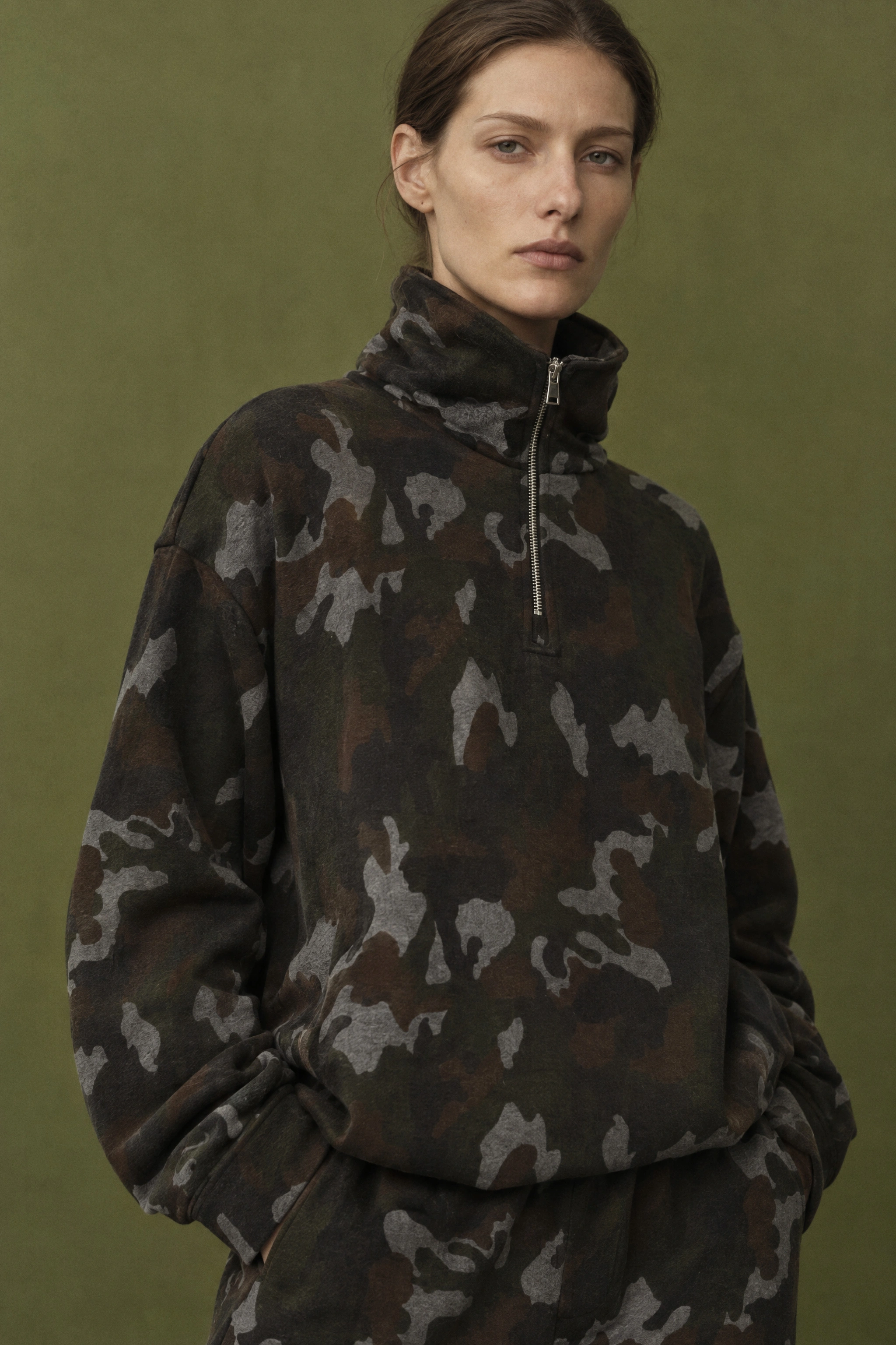 Camo Half‑Turtleneck Sweatshirt