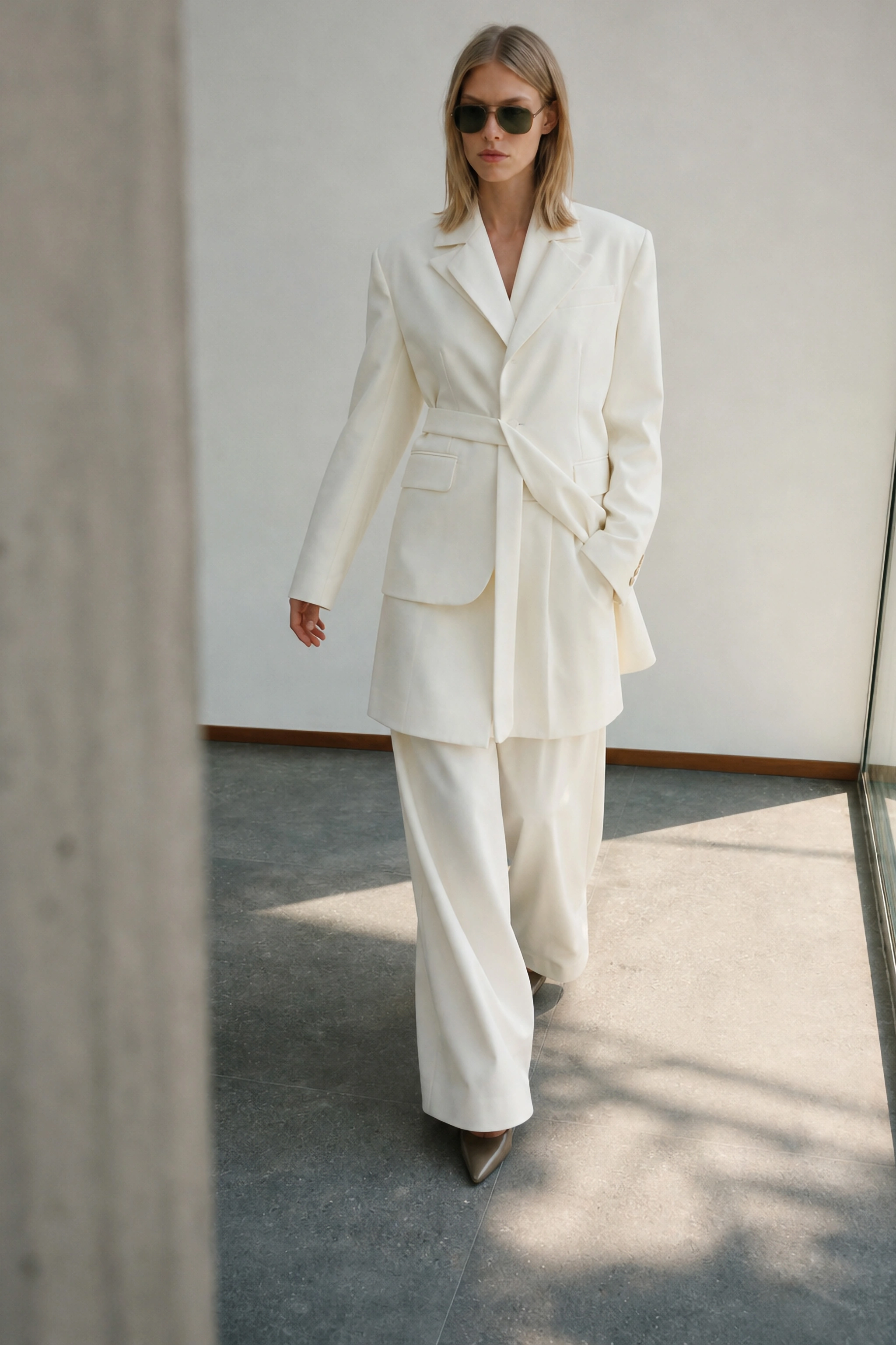 Fitted Blazer with Waist Belt