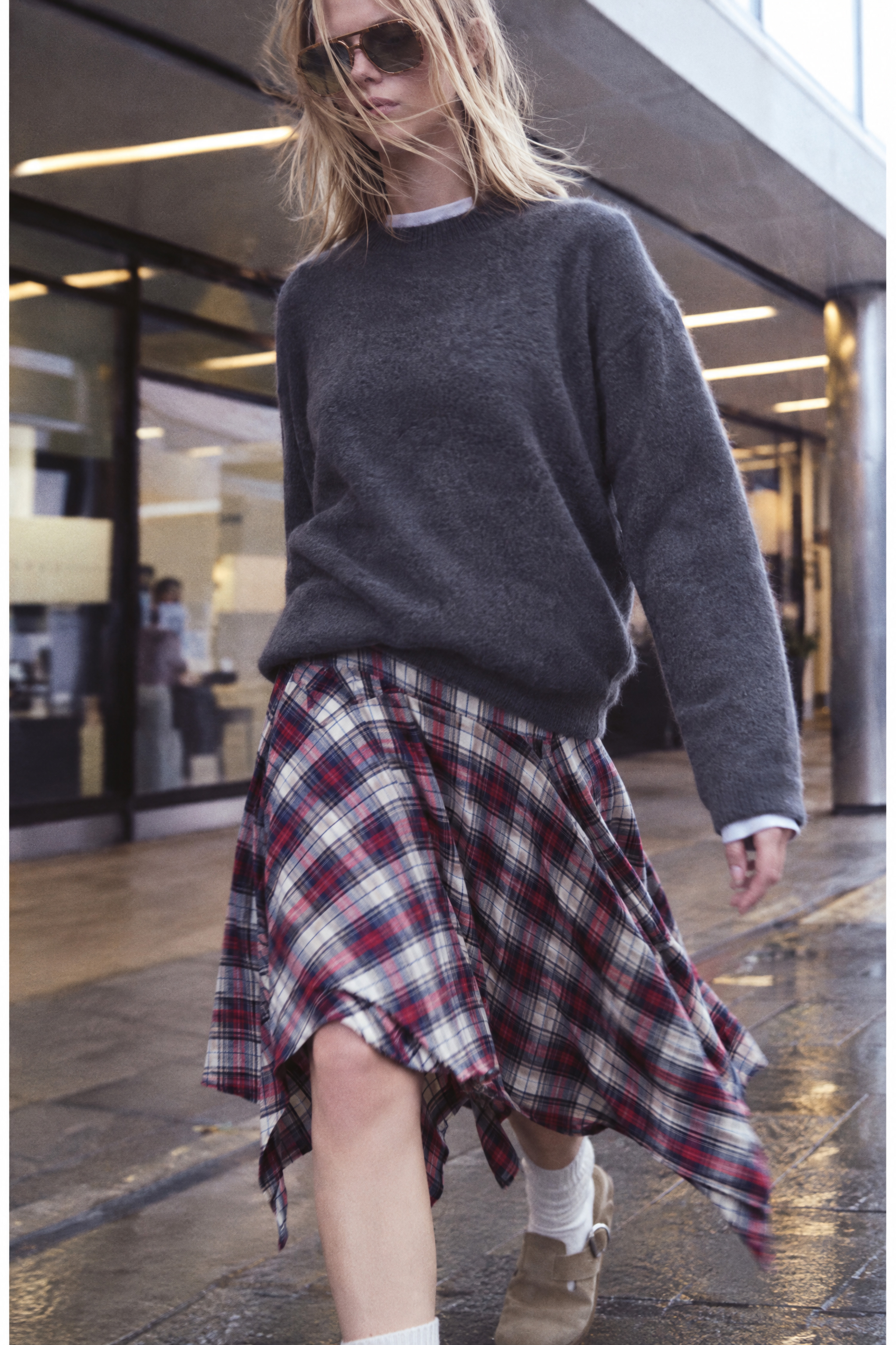 Midi Flared Skirt in Large Check