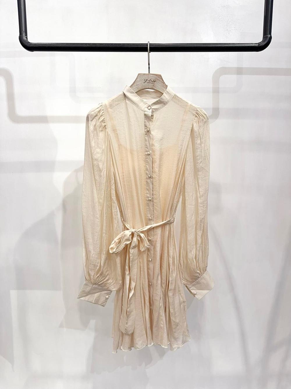 Mini Shirt Dress with Stand Collar
