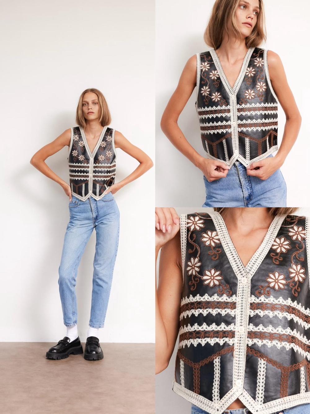 Eco Leather Vest with Embroidery
