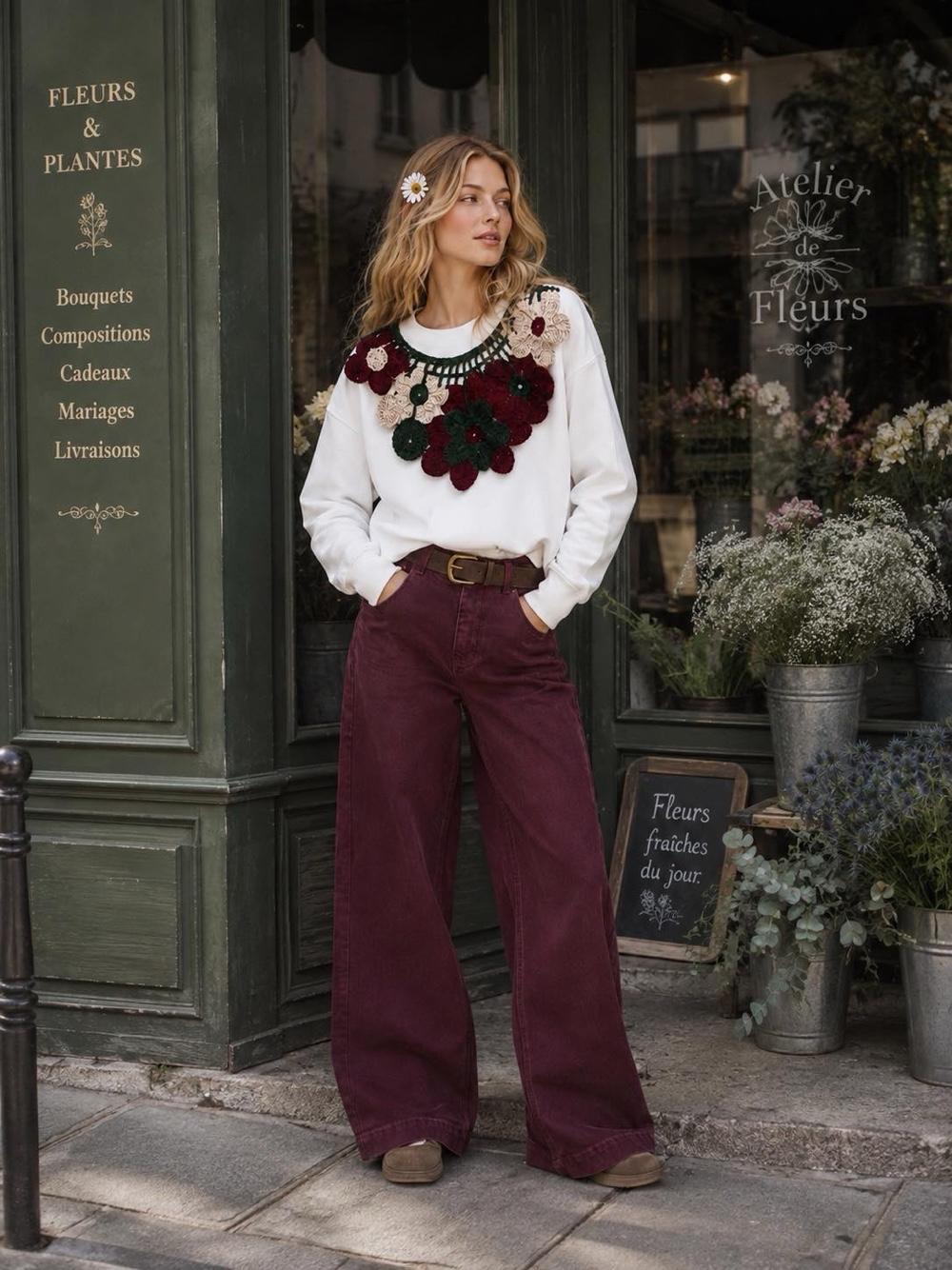 Embroidered Floral Sweatshirt
