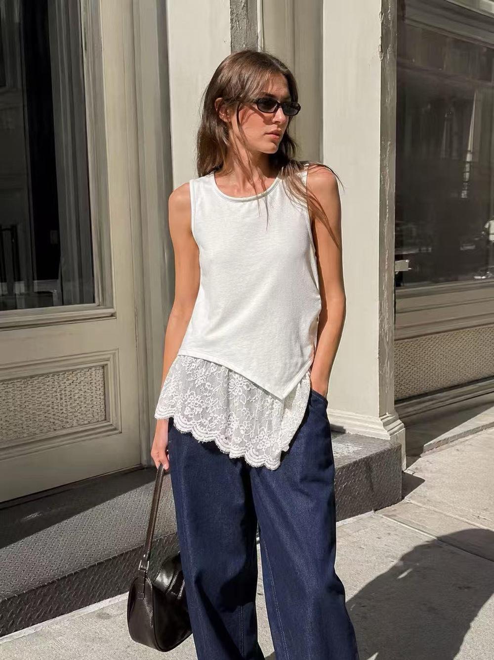 Asymmetric Lace-Trim Top
