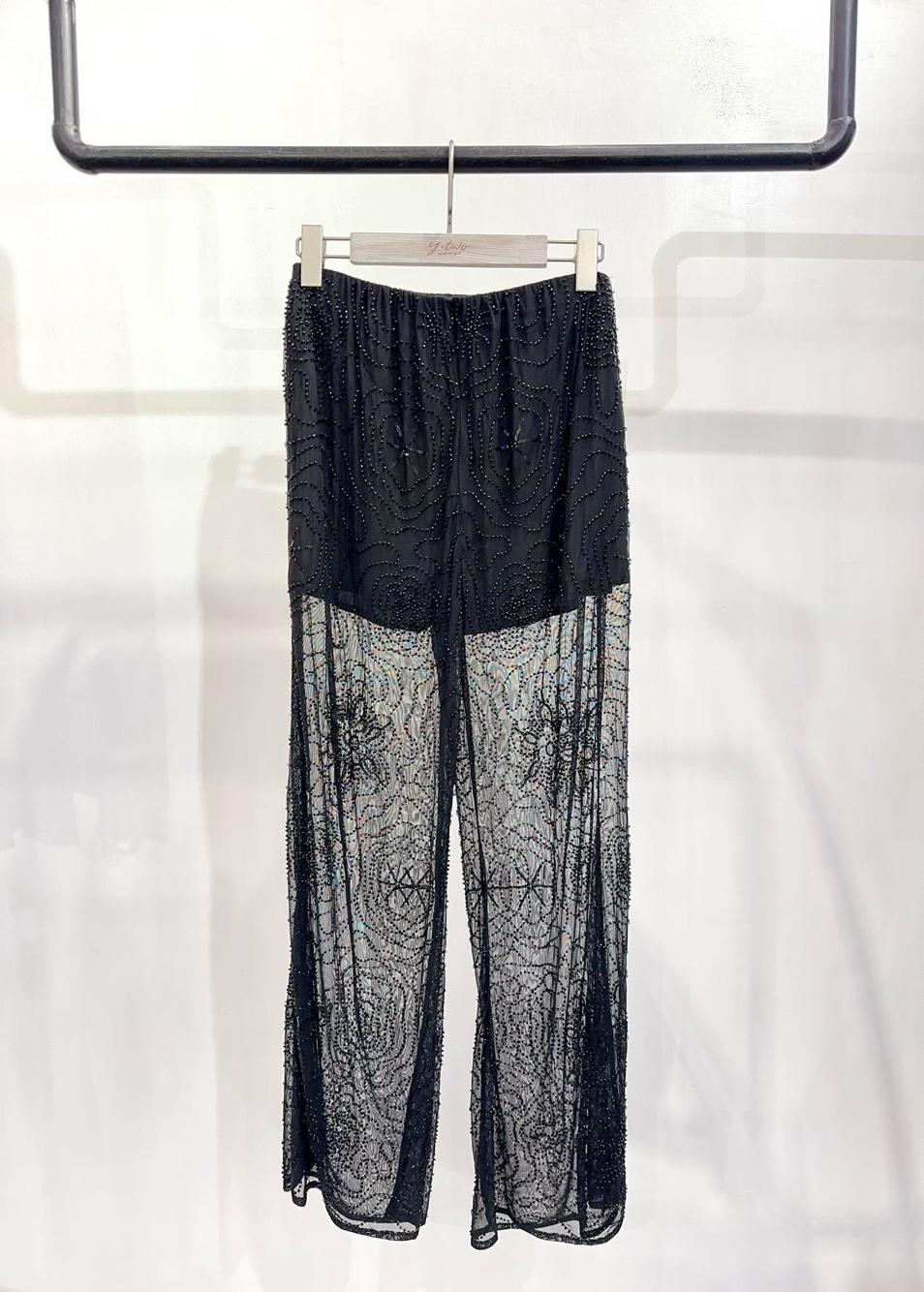 Wide Sequin-Embellished Trousers