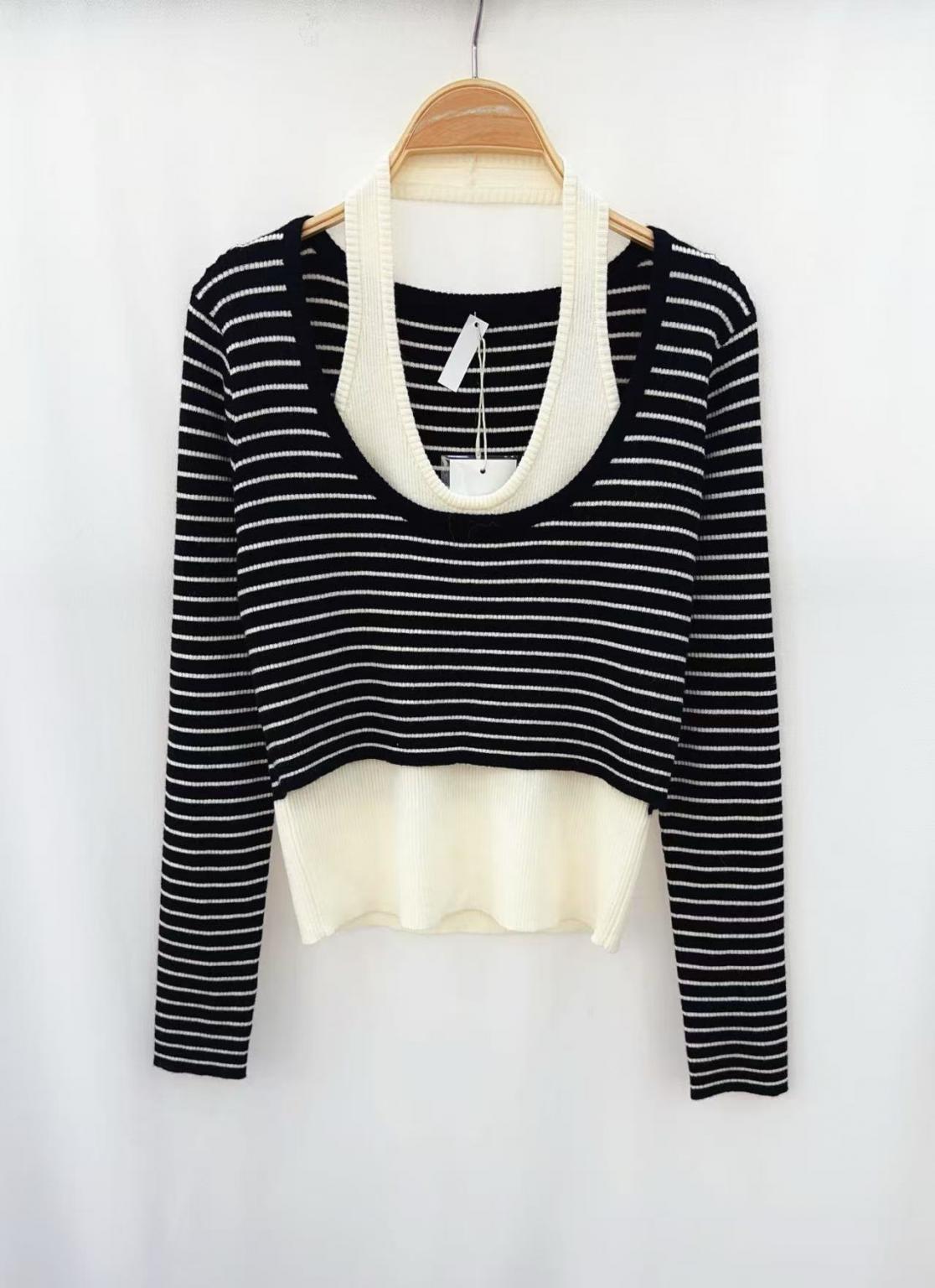 Cropped Ribbed Stripe Sweater