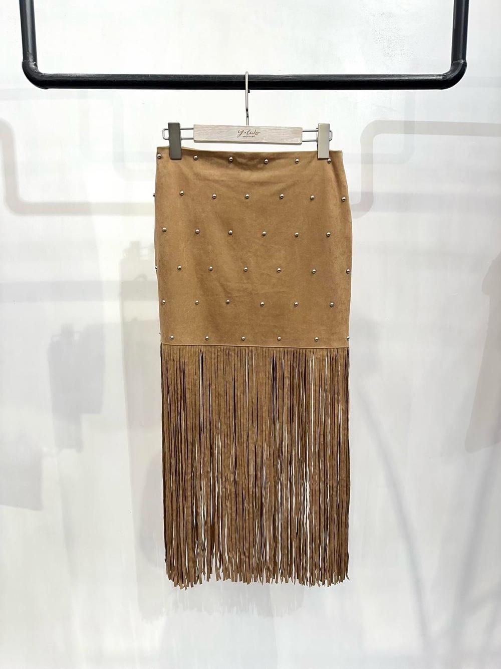 Fringed Midi Pencil Skirt