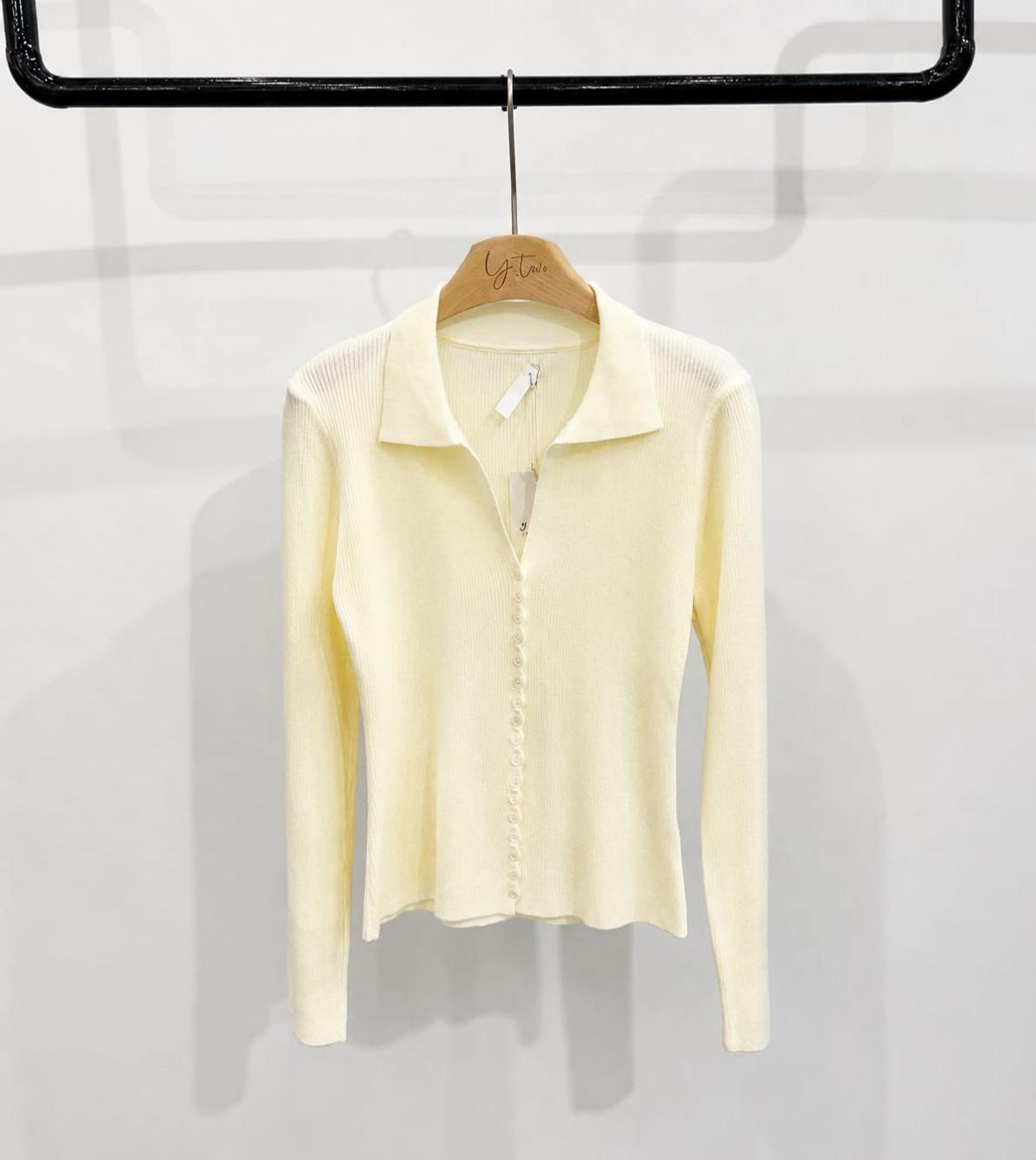 Fitted Cardigan with Shirt Collar