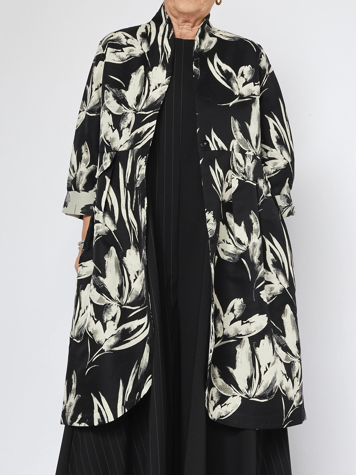 Long A-line Cardigan with Stand Collar